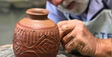 Jim Marx partakes in the pottery workshop at Anam Cre' in SLO for Veterans' Voices. Made possible in part by the California Arts Council and Deprise Brescia.