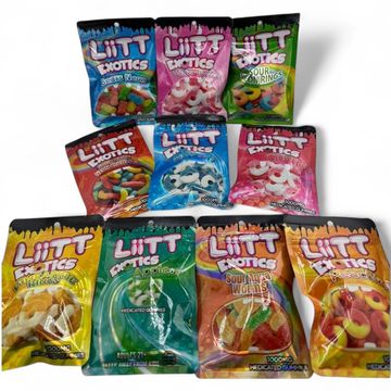 LITT EXOTICS GUMMY RINGS 1000MG
FLAVORS- PINEAPPLE,CHERRY,APPLE 
ALL HITTERS AND TASTE GREAT. IF YOU