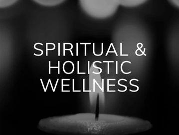 A candle flame with the text 'Spiritual & Holistic Wellness' in white.