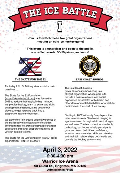 Sure to be an epic event between two amazing teams!
East Coast Jumbos vs. Skate for the 22