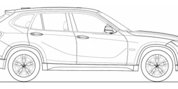 Black and white car side view sketch.