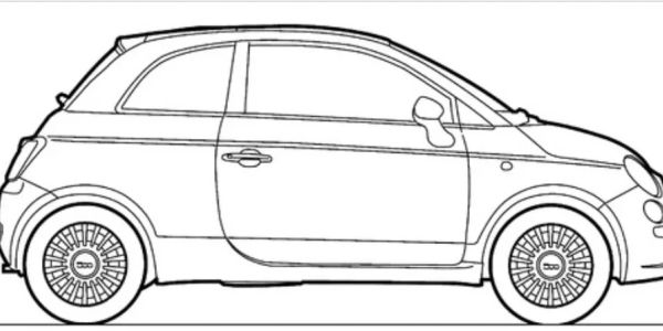 Outline drawing of a compact car in profile.