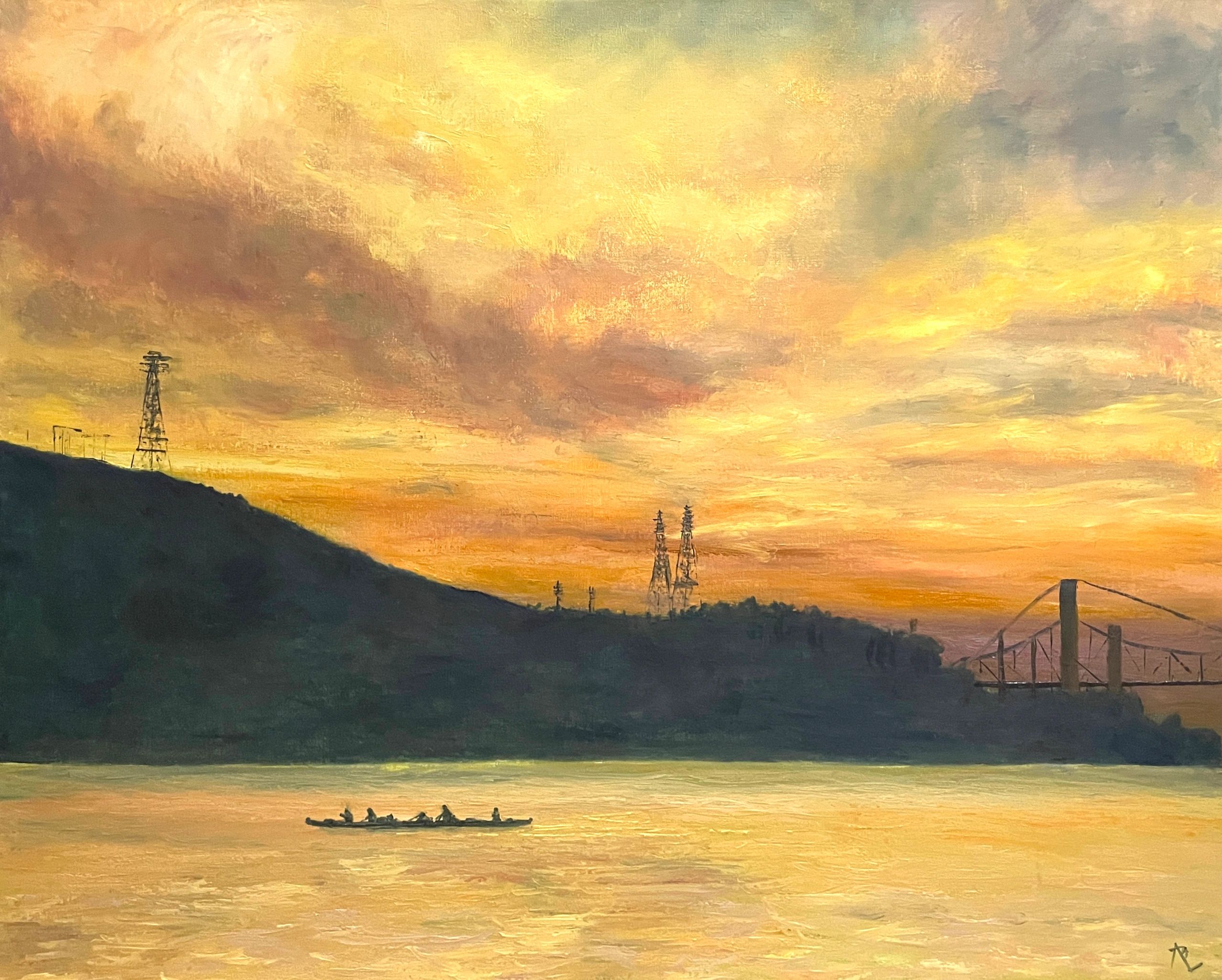 Canoe paddles on the Carquinez Strait in N CA, towards the end of a picturesque late winter day.