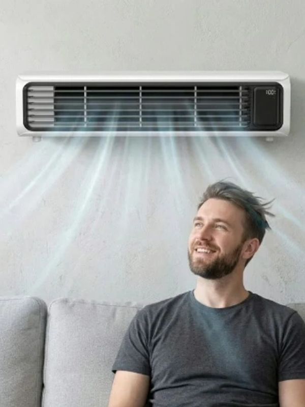 Man enjoying cool air from an air conditioner.
