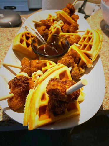 chicken and waffles with chipotle glaze