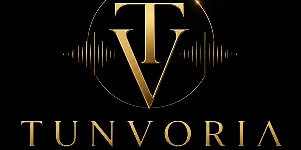 Elegant gold and black logo for Tunvoria with stylized letters TV.