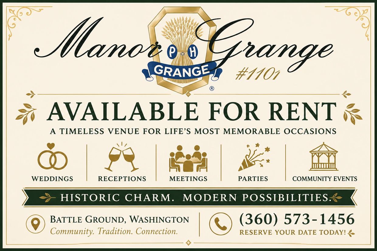 Manor Grange venue available for weddings, receptions, meetings, parties, and community events.