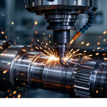 A CNC machine cutting metal with sparks flying.