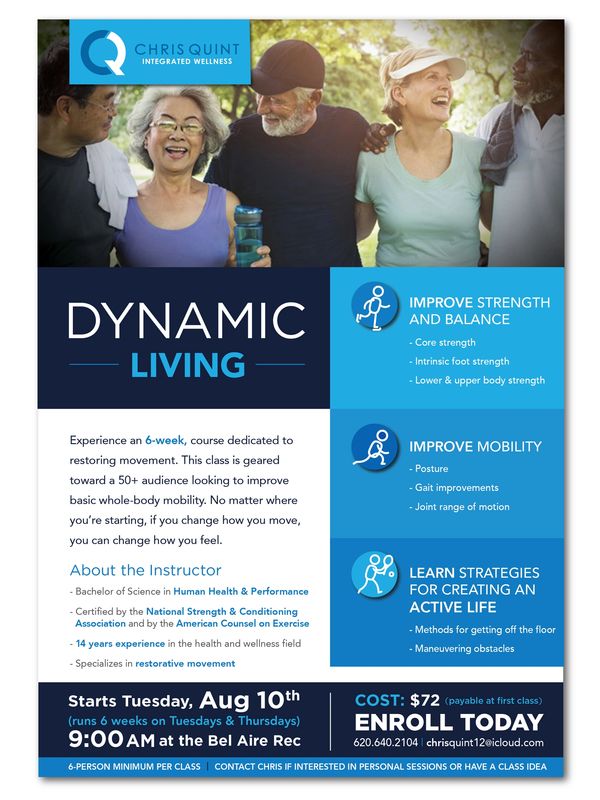 Contact Chris to try out a Dynamic Living class, or enroll in the next session starting  September 2