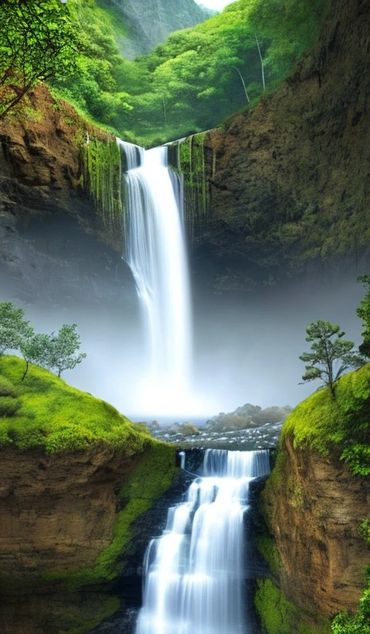 A view of a beautiful waterfall