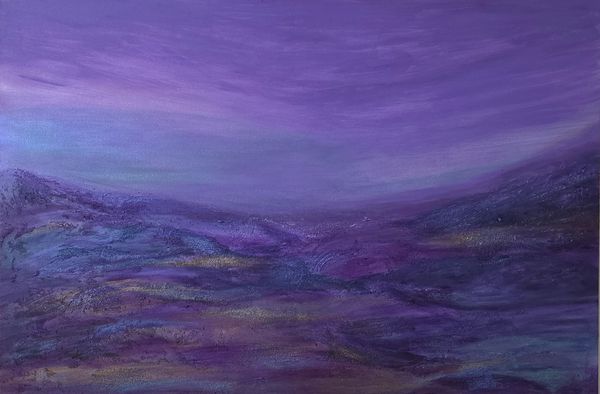 Abstract purple landscape painting.