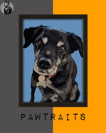 Digital portrait of a dog with a blue background.