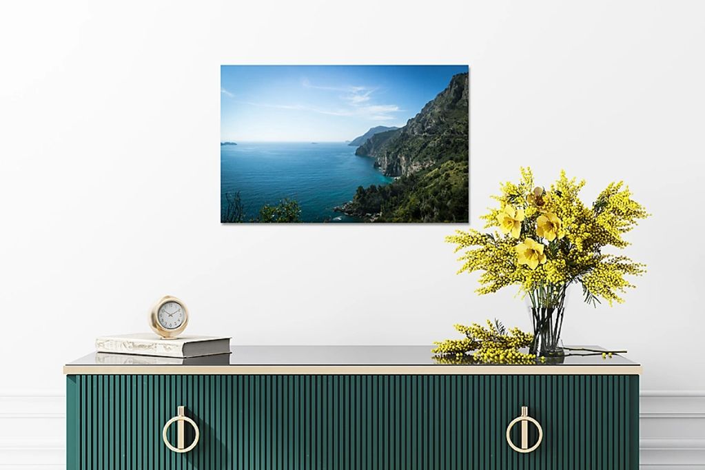 Amalfi coast photo hanging on a wall.