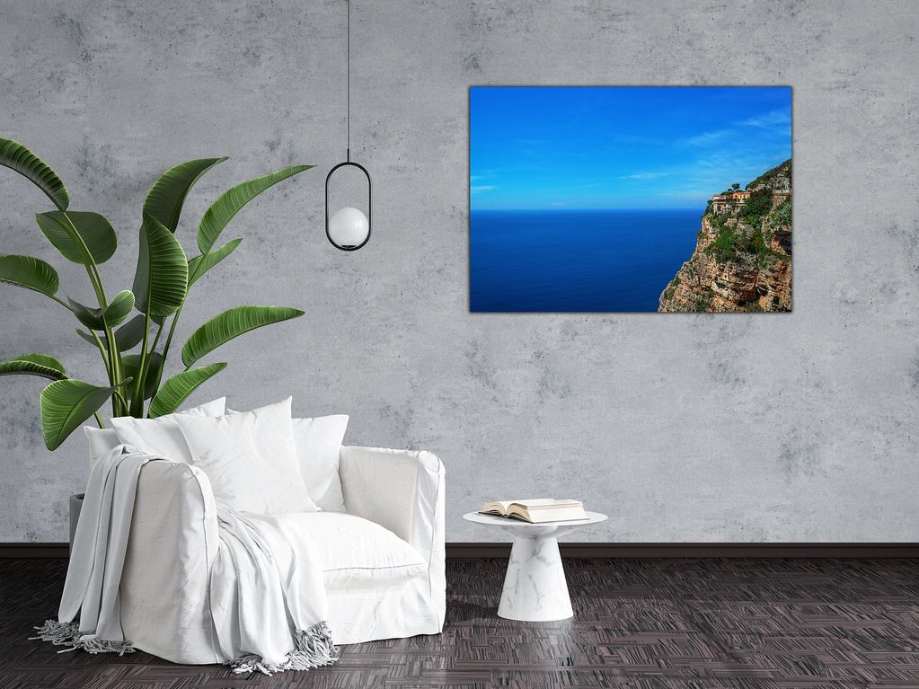 View of Amalfi's coast from Amalfi Drive in Italy.  Printed on Acrylic Print and mounted to a wall 