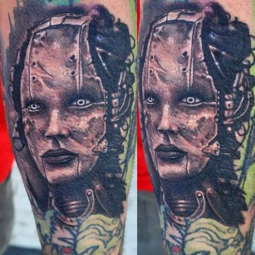 Cyborg Tattoo woman's face Tattoo Rob Figueroa Tattoo Shop near me palm bay florida