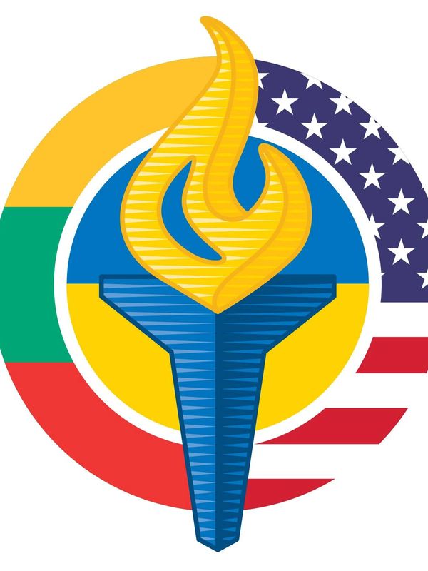 Logo of Blue/Yellow USA with the colors of the USA Flag and the colors of the flag of Lithuania. Thi