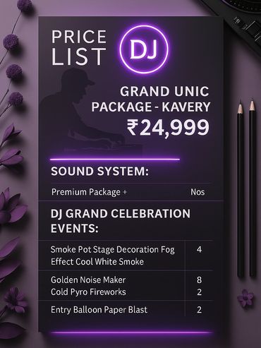 DJ price list for Grand Unic Package - Kavery at ₹24,999.
