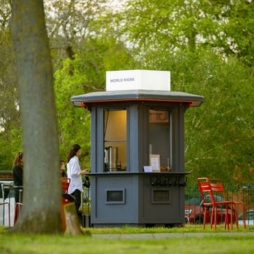 A hexagonal bespoke kiosk for an activation.