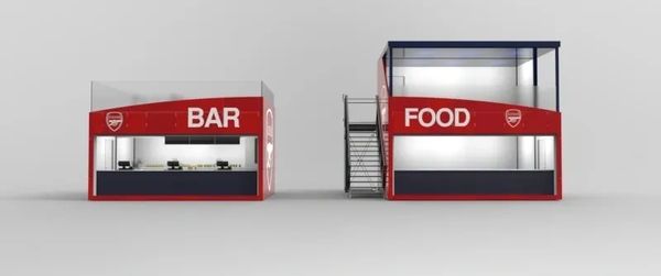 Pop up food and bar container for sports venue