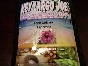 Key Largo Joe Cafe Cubano Espresso coffee bag with tropical design.