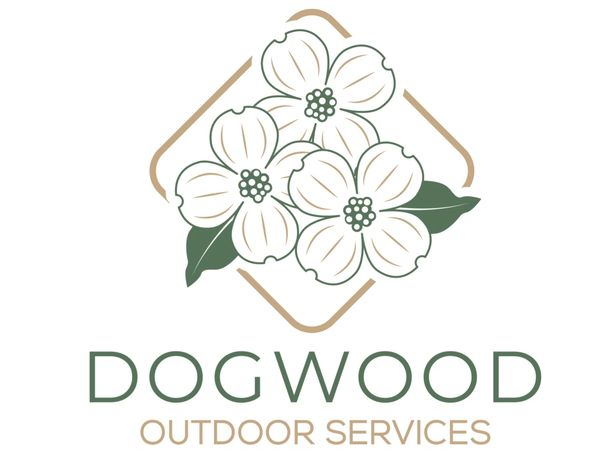 Logo with dogwood flowers and leaves for outdoor services.