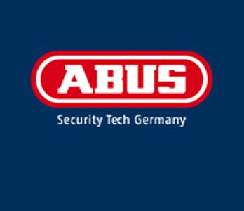 Das ABUS-Logo besteht aus einem stilisierten roten Schlüssel, der in einem gelben Kreis platziert.