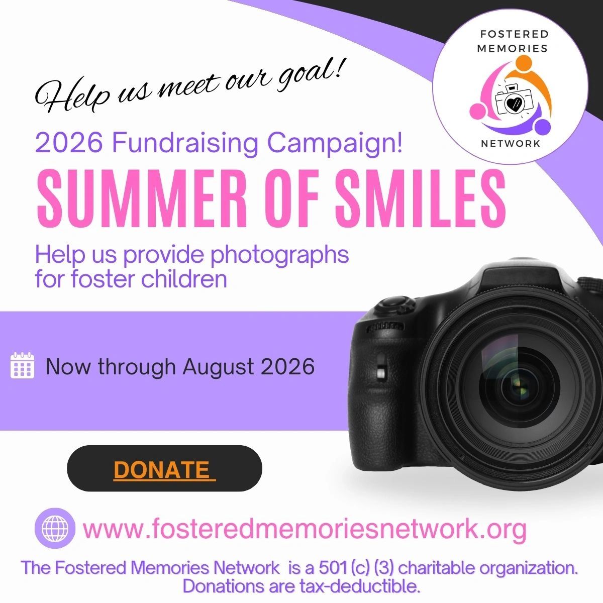 Summer of Smiles
image of camera and text describing summer fundraising campaign