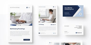 Collection of modern business stationery including letterheads and business cards.