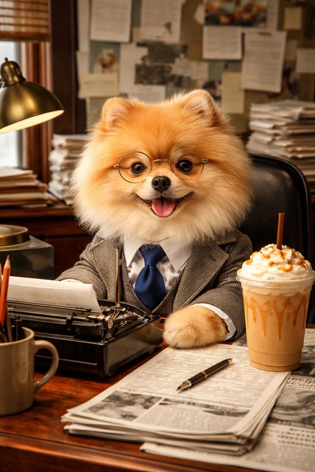 Stack of books next to pencils in a holder and a camera.