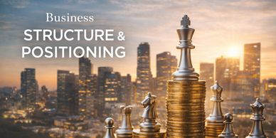 Chess pieces on stacks of coins with city skyline symbolize business strategy and positioning.