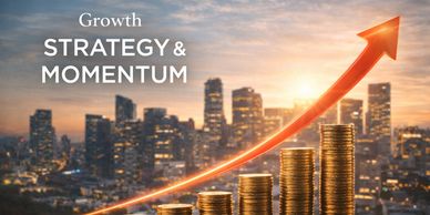 Stacked coins with an upward arrow symbolizing financial growth and momentum.