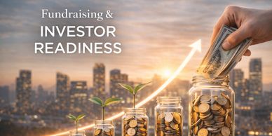 Growing jars of coins symbolize increasing investment readiness and fundraising success.