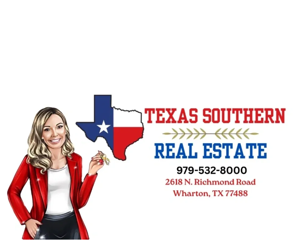 Texas Southern Real Estate logo with a woman holding keys beside a Texas state outline.