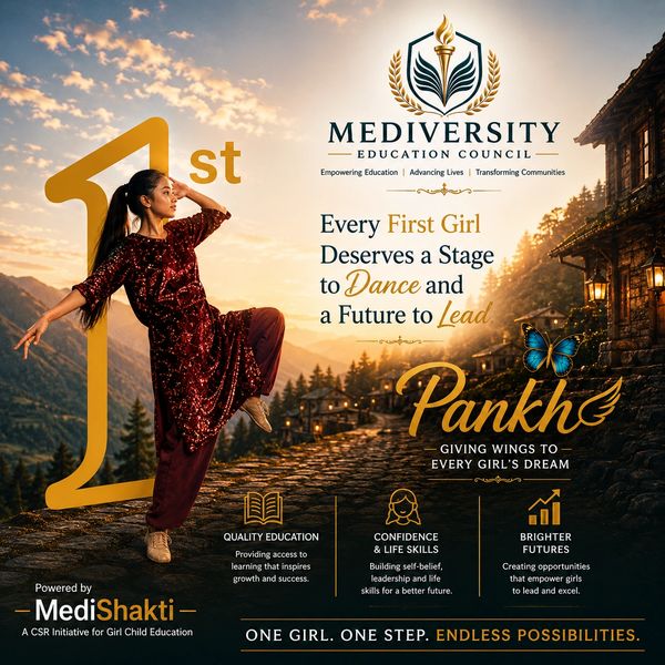 Girl dancing with sunset background promoting education and empowerment.