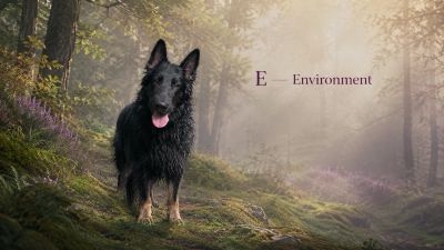 Zeus inspired German Shepherd standing in the woods
