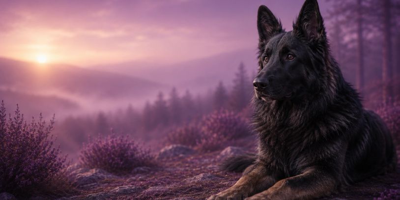 Black German Shepherd observing their environment, representing behaviour and canine communication.