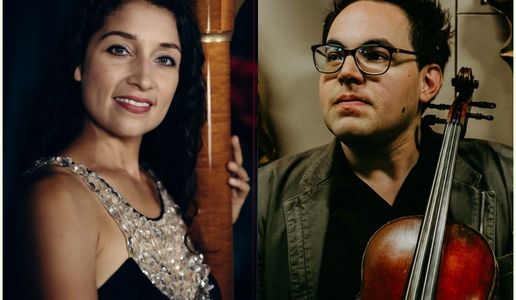 Tasha Smith Godinez and Domenico Hueso perform harp and viola duets.