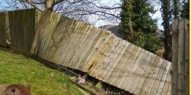 Wood fence blown over by a storm