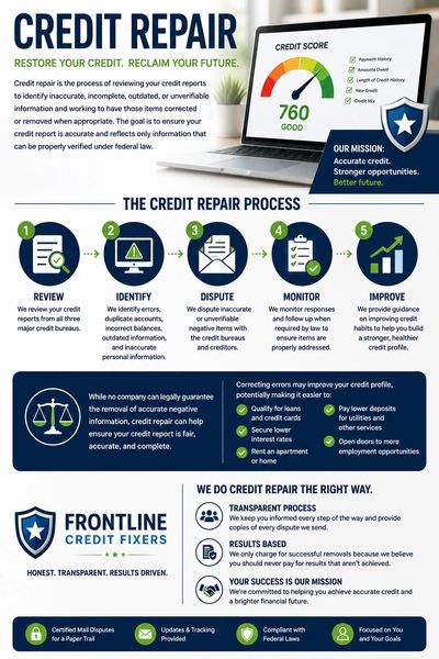 Infographic explaining credit repair process and benefits.