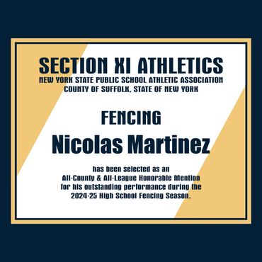 Long Island Fencers Club, Section XI All-County Fencer, Huntington High School, Nicolas Martinez
