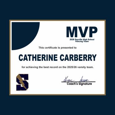 Long Island Fencers Club, Catherine (Catie) Carberry, 2026 Sayville High School Fencing MVP, Fencing