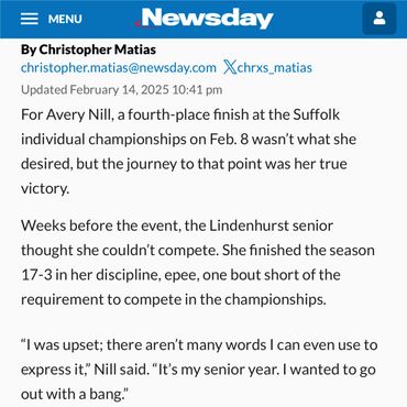 Avery Nill, Newsday Athlete of the Week, Lindenhurst Fencing, Blake Heller, Long Island Fencers Club