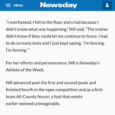 Avery Nill, Newsday Athlete of the Week, Lindenhurst Fencing, Blake Heller, Long Island Fencers Club