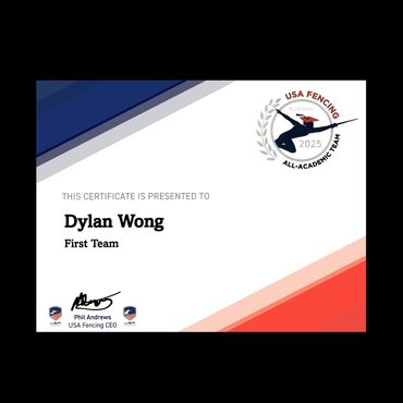 Dylan Wong, USA Fencing, All-Academic American First Team, Long Island Fencers Club