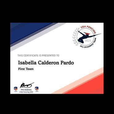 Isabella Calderon Pardo, USA Fencing, All-Academic American First Team, Long Island Fencers Club