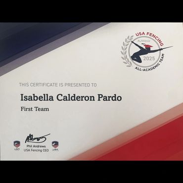 Isabella Calderon Pardo, USA Fencing, All-Academic American, Long Island Fencers Club, Newfield High