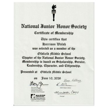 Harrison Walsh, 2026 National Junior Honor Society, Old Field Middle School, Long Island Fencers Clu