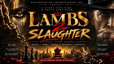 Poster for "Lambs Slaughter 2," a national stage production exploring themes of history and power.