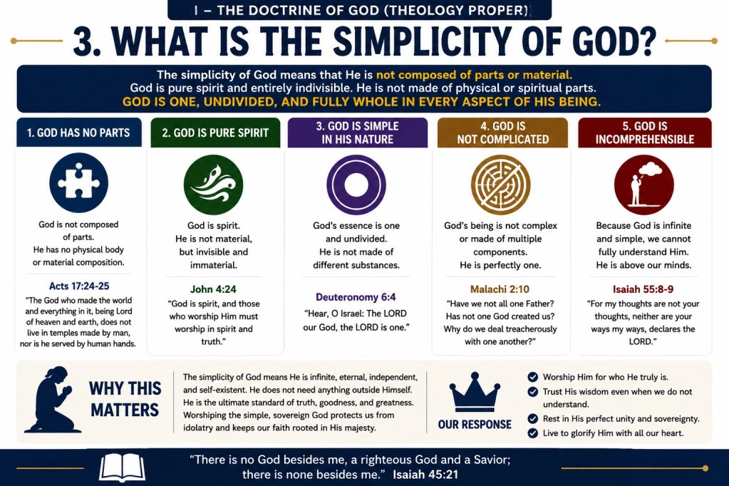 Explanation of the simplicity of God, emphasizing unity and indivisibility.