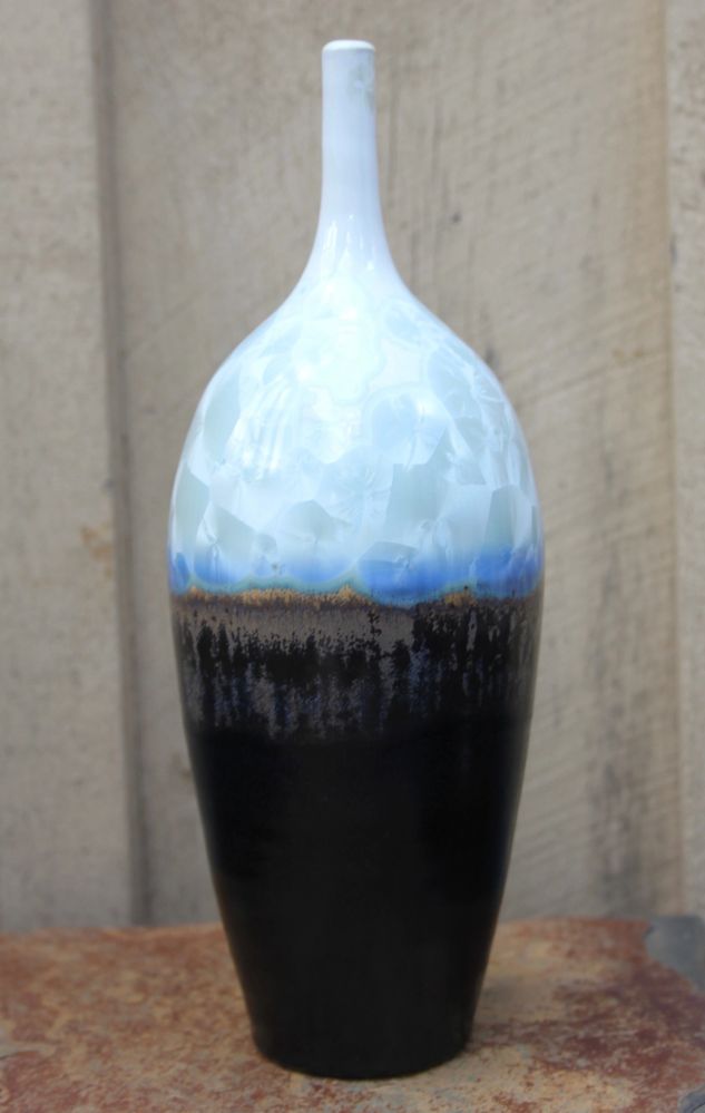 Crystalline ash glazed porcelain bottle